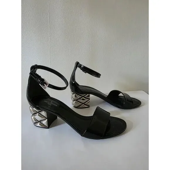 Louis Vuitton Black Patent Leather Silver-tone Sandals 36 sz - Picture 2 of 16